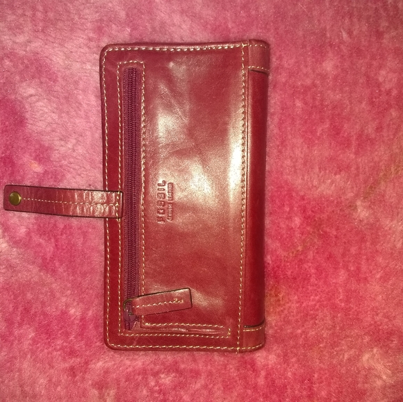 Fossil Leather Wallet Rustic Red - Picture 4 of 8
